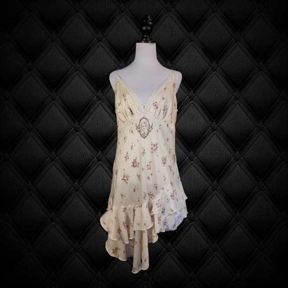 Urban Outfitters Kimchi Blue NWT Cream Pink Kitten Asymmetrical Dress Size XL - Picture 2 of 11